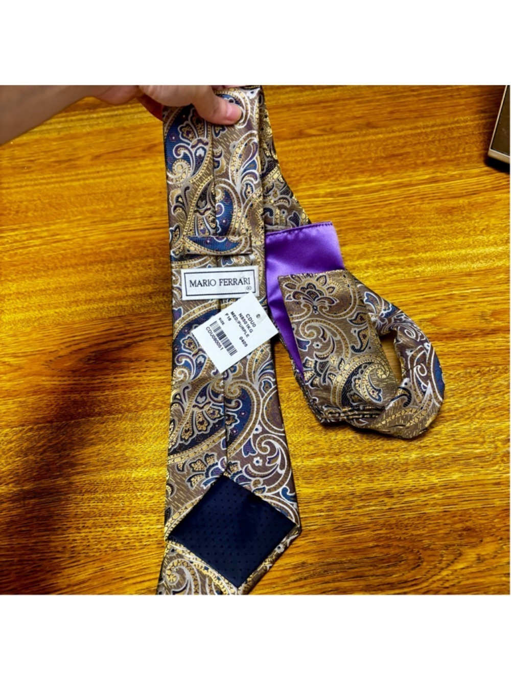 Men's Mario Ferrari Gold Blue Paisley Tie & Pocket Square